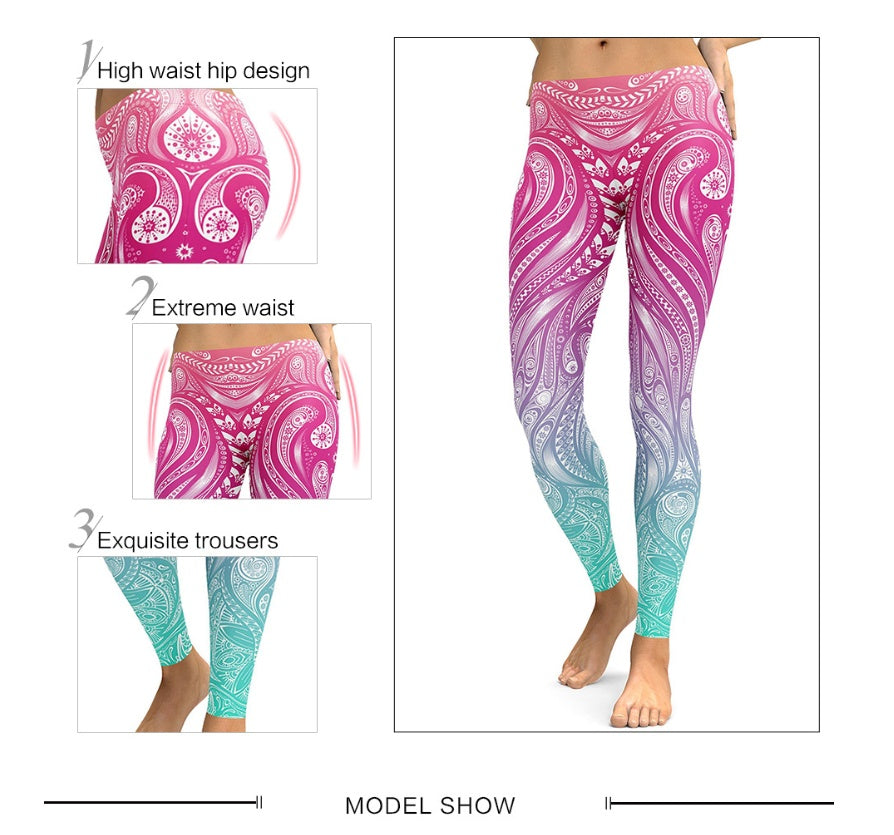 Pink+Turquoise Mandala Weave Yoga/Workout Leggings