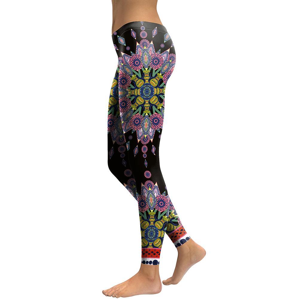 Pink Starburst Mandala Flower Yoga/Workout Leggings